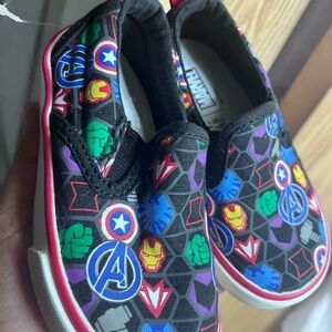 Marvel Kids Slip-On Sneakers - Black with Multicolor Avengers Design